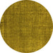 Round Machine Washable Oriental Yellow Industrial Rug, wshurb2249yw