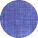 Round Machine Washable Oriental Blue Industrial Rug, wshurb2249blu