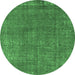 Round Machine Washable Oriental Emerald Green Industrial Area Rugs, wshurb2249emgrn