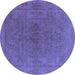 Round Machine Washable Oriental Blue Industrial Rug, wshurb2250blu