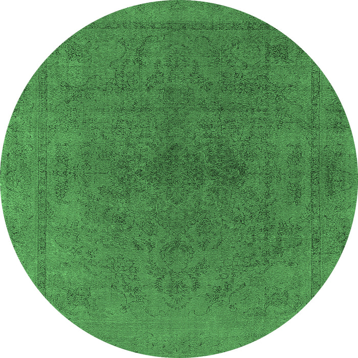 Round Machine Washable Oriental Emerald Green Industrial Area Rugs, wshurb2250emgrn