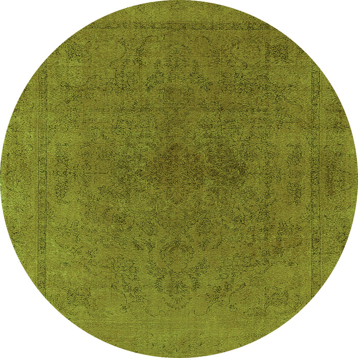 Round Machine Washable Oriental Green Industrial Area Rugs, wshurb2250grn