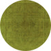 Round Machine Washable Oriental Green Industrial Area Rugs, wshurb2250grn