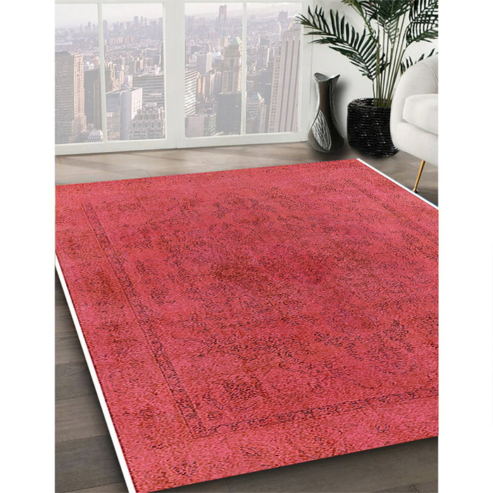 Mid-Century Modern Red Oriental Rug in Family Room, urb2250
