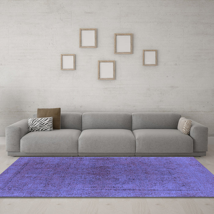 Machine Washable Oriental Blue Industrial Rug in a Living Room, wshurb2250blu