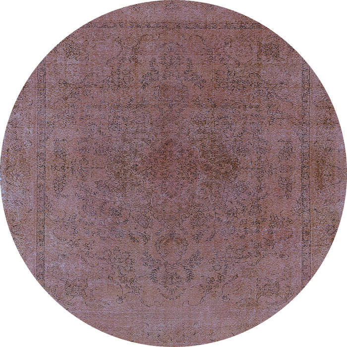 Round Machine Washable Oriental Light Blue Industrial Rug, wshurb2250lblu