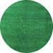 Round Machine Washable Persian Green Bohemian Area Rugs, wshurb2251grn