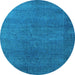 Round Machine Washable Persian Light Blue Bohemian Rug, wshurb2251lblu