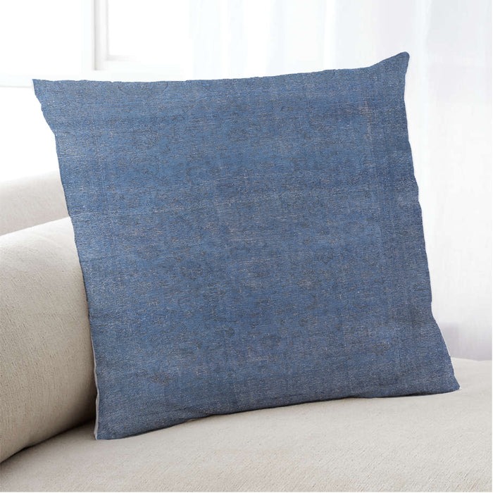 Lifestyle Image of Mid-Century Modern Urban Square Silk Blue Throw Pillow, 18 inch by 18 inch, pwurb2251