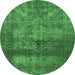 Round Machine Washable Persian Emerald Green Bohemian Area Rugs, wshurb2252emgrn