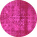 Round Machine Washable Persian Pink Bohemian Rug, wshurb2252pnk