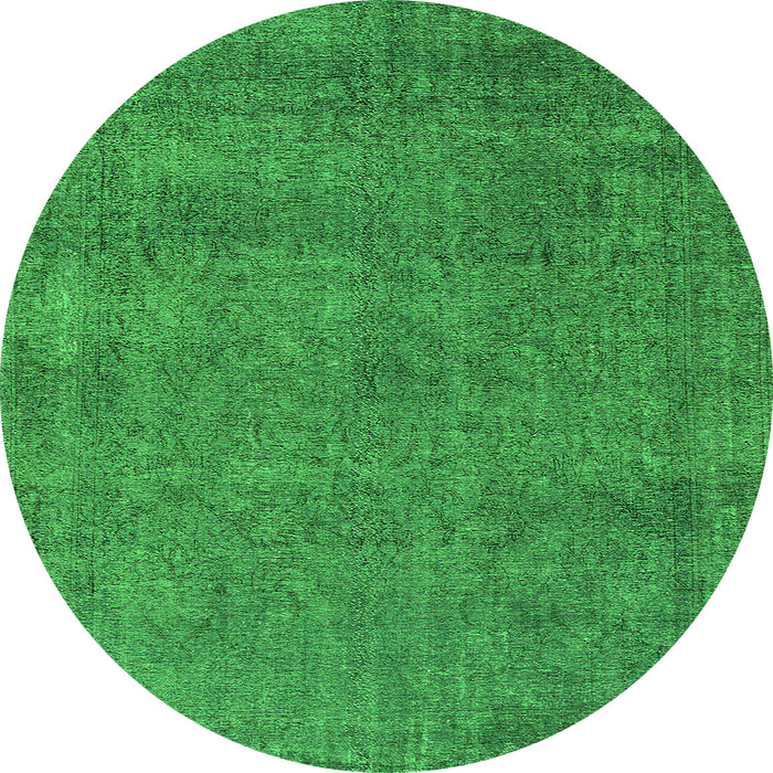 Round Machine Washable Oriental Green Industrial Area Rugs, wshurb2253grn