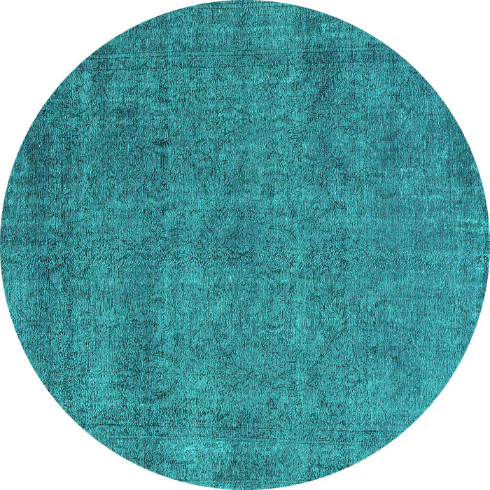 Round Machine Washable Oriental Turquoise Industrial Area Rugs, wshurb2253turq