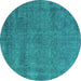 Round Oriental Turquoise Industrial Rug, urb2253turq