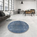 Round Machine Washable Industrial Modern Koi Blue Rug in a Office, wshurb2254