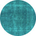 Round Oriental Turquoise Industrial Rug, urb2254turq