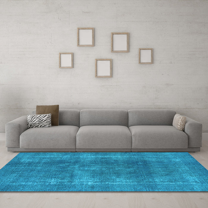 Machine Washable Oriental Light Blue Industrial Rug in a Living Room, wshurb2254lblu