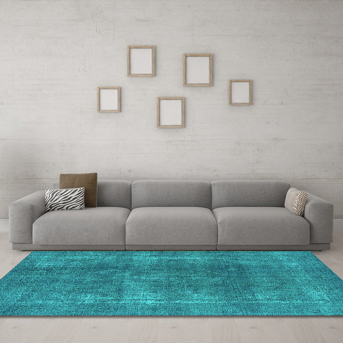 Machine Washable Oriental Turquoise Industrial Area Rugs in a Living Room,, wshurb2254turq