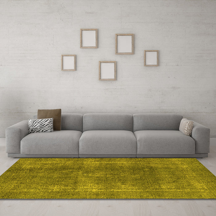 Machine Washable Oriental Yellow Industrial Rug in a Living Room, wshurb2254yw