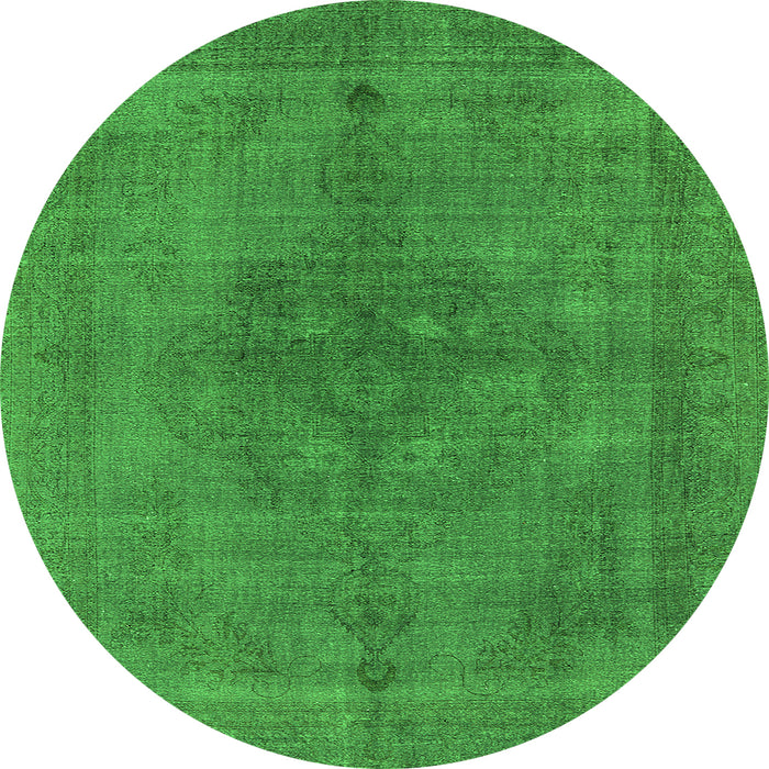 Round Machine Washable Oriental Green Industrial Area Rugs, wshurb2255grn