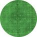 Round Machine Washable Oriental Green Industrial Area Rugs, wshurb2255grn