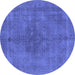 Round Machine Washable Oriental Blue Industrial Rug, wshurb2255blu