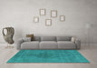 Machine Washable Oriental Turquoise Industrial Area Rugs in a Living Room,, wshurb2255turq