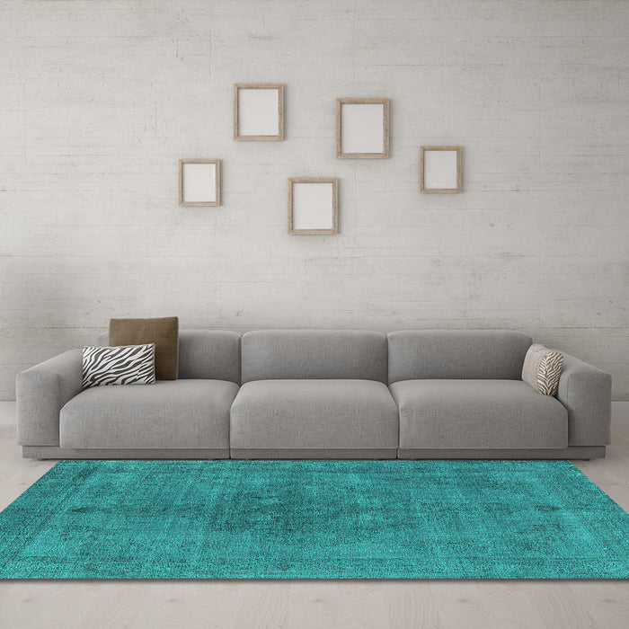Machine Washable Oriental Turquoise Industrial Area Rugs in a Living Room,, wshurb2255turq
