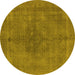 Round Machine Washable Oriental Yellow Industrial Rug, wshurb2255yw