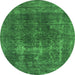 Round Machine Washable Oriental Green Industrial Area Rugs, wshurb2256grn