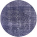 Round Mid-Century Modern Dark Slate Blue Purple Oriental Rug, urb2256