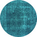 Round Machine Washable Oriental Turquoise Industrial Area Rugs, wshurb2256turq