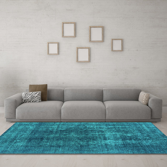 Machine Washable Oriental Turquoise Industrial Area Rugs in a Living Room,, wshurb2256turq
