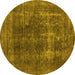 Round Machine Washable Oriental Yellow Industrial Rug, wshurb2256yw