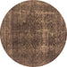 Round Machine Washable Oriental Brown Industrial Rug, wshurb2256brn