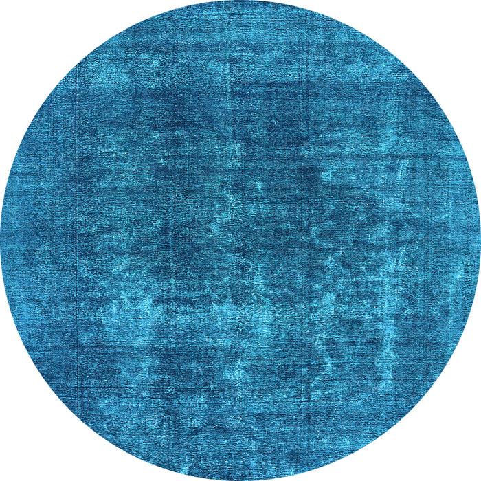 Round Machine Washable Oriental Light Blue Industrial Rug, wshurb2256lblu