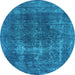 Round Machine Washable Oriental Light Blue Industrial Rug, wshurb2256lblu