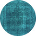 Round Oriental Turquoise Industrial Rug, urb2256turq