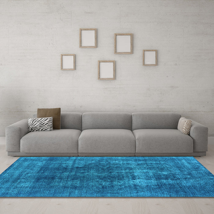 Machine Washable Oriental Light Blue Industrial Rug in a Living Room, wshurb2256lblu