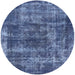 Round Machine Washable Industrial Modern Blue Rug, wshurb2257