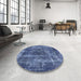 Round Mid-Century Modern Blue Persian Rug in a Office, urb2257