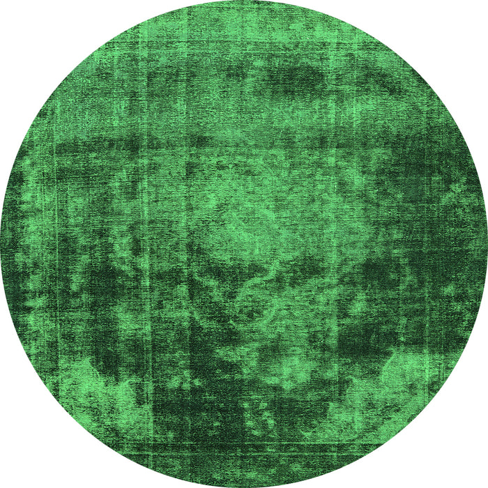 Round Machine Washable Oriental Green Industrial Area Rugs, wshurb2259grn
