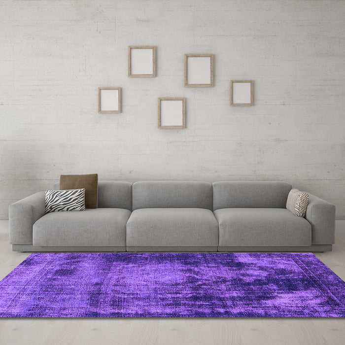 Machine Washable Oriental Purple Industrial Area Rugs in a Living Room, wshurb2259pur