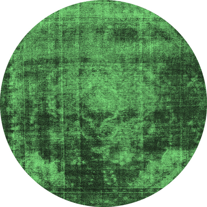 Round Oriental Emerald Green Industrial Rug, urb2259emgrn