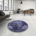 Round Mid-Century Modern Purple Oriental Rug in a Office, urb2259