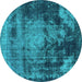 Round Machine Washable Oriental Turquoise Industrial Area Rugs, wshurb2259turq