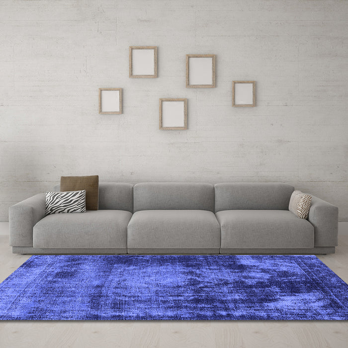 Machine Washable Oriental Blue Industrial Rug in a Living Room, wshurb2259blu