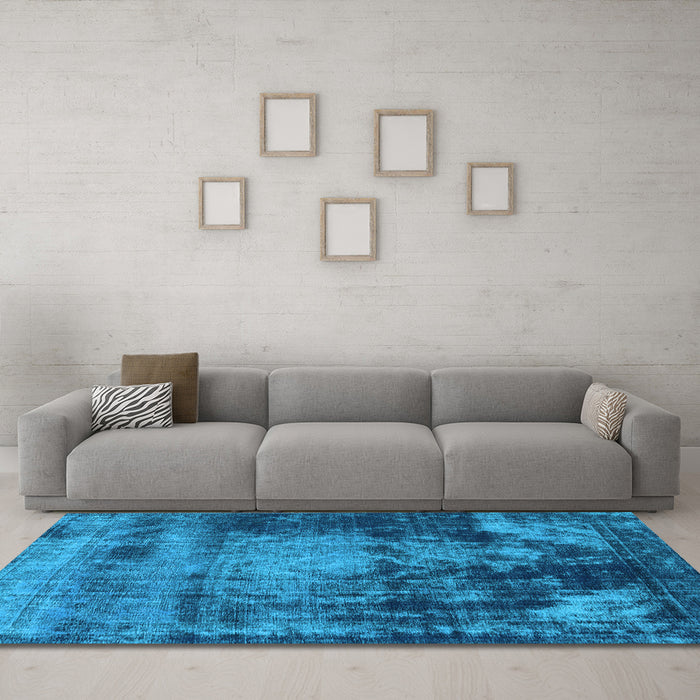 Machine Washable Oriental Light Blue Industrial Rug in a Living Room, wshurb2259lblu