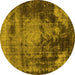 Round Machine Washable Oriental Yellow Industrial Rug, wshurb2259yw