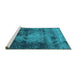 Sideview of Machine Washable Oriental Turquoise Industrial Area Rugs, wshurb2259turq